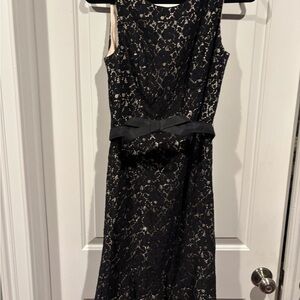 White House Black Market Black Lace Belted Midi Dress